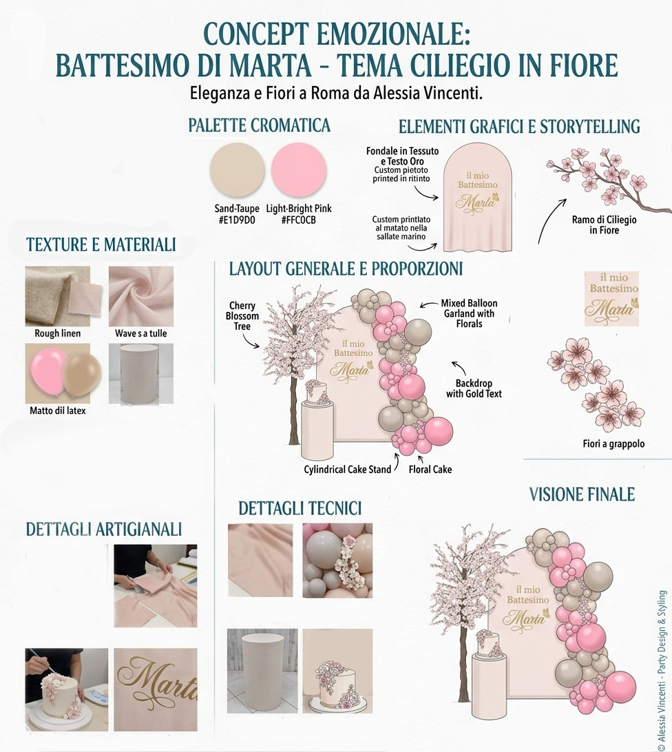 Concept grafico allestimento Battesimo Ciliegio
