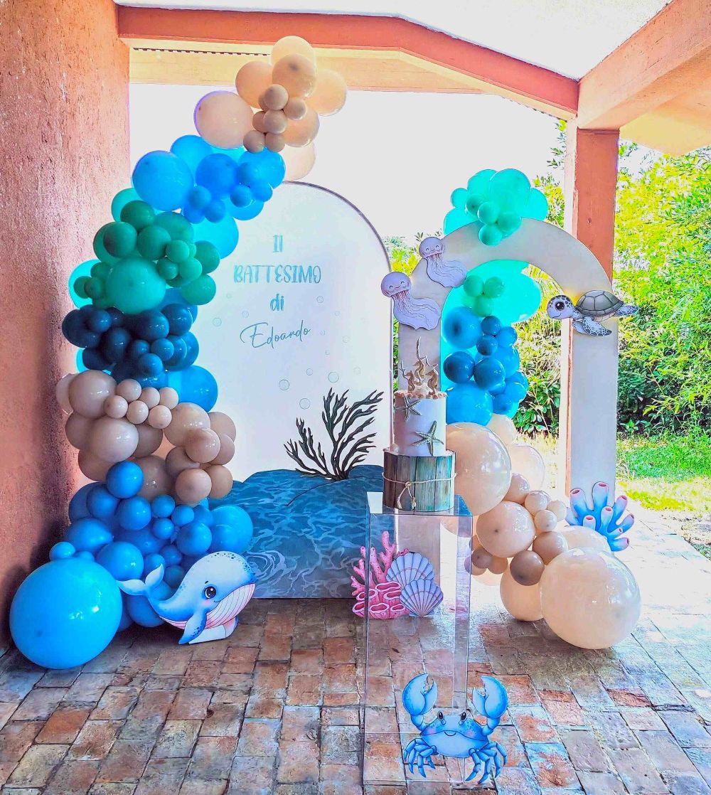 Allestimento scenografico per battesimo a tema mare realizzato da Alessia Vincenti a Roma.